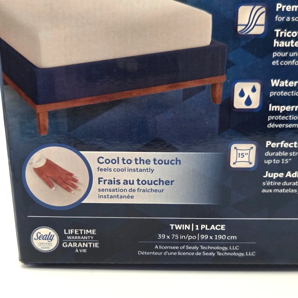Sealy Elite Cool Touch Twin White Fitted Mattress Protector Waterproof NIB #3180